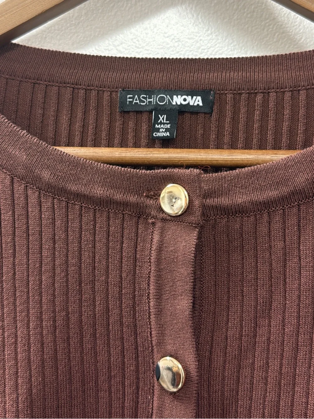 Fashion Nova Brown Ribbed Button-Front Long Sleeve Crop Top/Cardigan